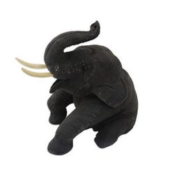 Elephant Friends Welcome,'Artisan Hand Carved Teak Wood Thai Elephant Statuette'