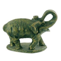 Striking Elephant,'Ceramic Sculpture of an Elephant in Green Tones from Ghana'