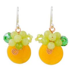 Orange Quartz and Glass Bead Dangle Earrings with Copper 'Moonlight Garden in Orange'