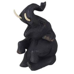 Happy Baby Elephant,'Thai Hand Carved Teak Wood Baby Elephant Sculpture'
