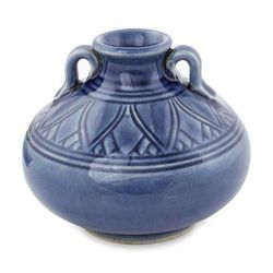 Celadon ceramic vase, 'Sawankhalok Sapphire Lotus'
