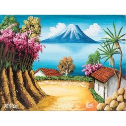 Road to Lake Atitlan,'Artist's View of Lake Atitlan in Oil on Canvas'