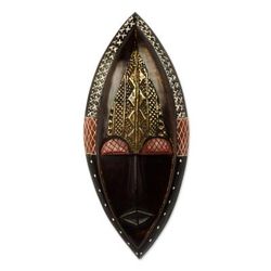 Peace Be Unto You,'Ornate Hand Carved African Mask with Embossed Brass'