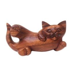 Wood sculpture, 'Naughty Kitty'