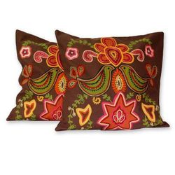 'Choral' (pair) - Handmade Indian Floral Cotton Cushion Covers