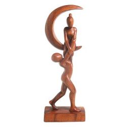 Fly Me to the Moon,'Hand Made Suar Wood Figure Sculpture'