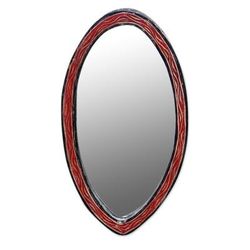 Nkosua,'Hand Made Oval Shaped Wood Wall Mirror from West Africa'