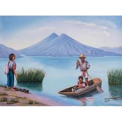 Saint Antonio Palopó,'Guatemalan Landscape Oil Painting with Realist Style'