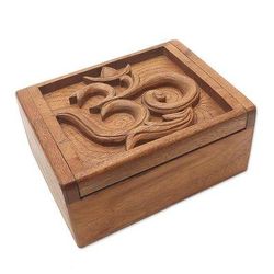 Ong-Kara,'Hand Carved Decorative Wood Box with Jepun Flower Relief'