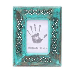 Antique Memories,'Green Hand Carved Flower Cutouts Wood Photo Frame (4x6)'