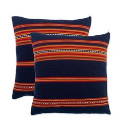 Inca Comfort,'Pair of Handwoven Blue Alpaca Blend Cushion Covers'