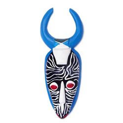 Horn Warrior,'Baule Warrior from Cote d'Ivoire Hand-Painted Wood Mask'