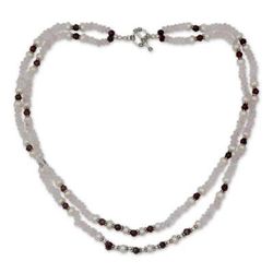 Rose quartz and garnet strand necklace, 'All About Love'
