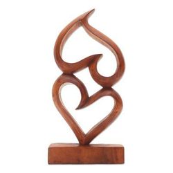 Wood sculpture, 'Love, Head Over Heels'