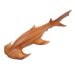 Ocean Hunter,'Jempinis Wood Hammerhead Shark Sculpture from Bali'