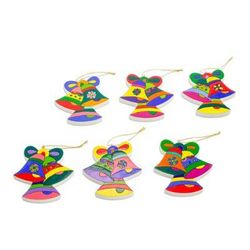 Pinewood ornaments, 'Christmas Bells' (set of 6)