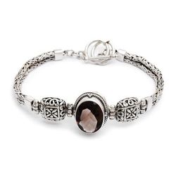 Smoky quartz pendant bracelet, 'Forever'