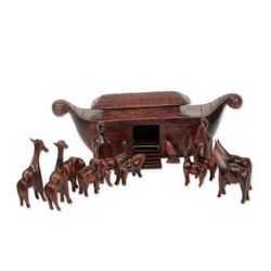 Teak sculptures, 'Noah's Ark' (15 pieces)