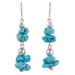 Peruvian Pebbles,'Sterling Silver and Reconstituted Turquoise Dangle Earrings'