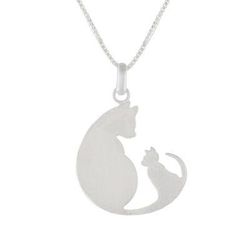 Feline Love,'Sterling Silver Pendant Necklace of Two Cats from Thailand'