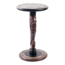 Trumpeting Elephant,'Wood Pedestal Table with Elephant Theme'