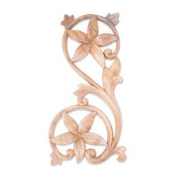 Stork's Bill,'Hand Carved Floral Wood Wall Relief Panel'