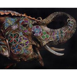 Happy Hours II,'Original Signed Painting of Elephant in Acrylics and Pastel'