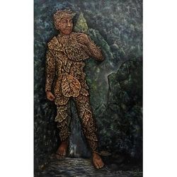 Back to Nature I,'Surrealist Painting of a Person Made of Leaves (2019)'
