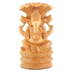 Seshnag,'Ganesha and Serpent-Themed Kadam Wood Sculpture from India'