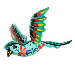 'Hand-Painted Tropical Bird Wooden Ornament from Guatemala'