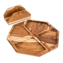 Sharing Time,'Set of 4 Teak Wood Appetizer Platters with Stand'