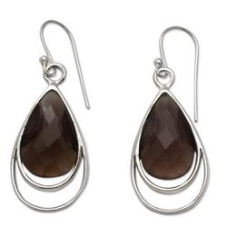Smoky quartz dangle earrings, 'Delhi Glam'