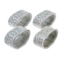 New Growth,'Celadon ceramic napkin rings (Set of 4)'