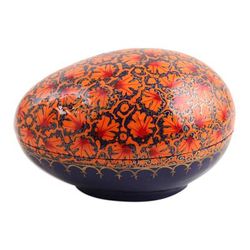 Orange Chinar Foliage,'India Handmade Orange Leaf Papier Mache Box (5 inch)'