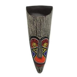 Ngil Masquerade,'African Aluminum Wood Mask in Black and White from Ghana'