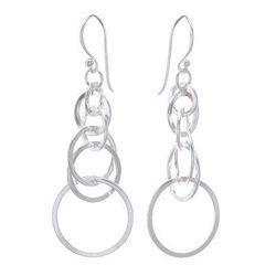 Bubbly Rain,'Circle Pattern Sterling Silver Dangle Earrings from Thailand'