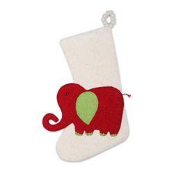Holiday Elephant in Red,'Red Green and Ivory Elephant Theme Stocking'