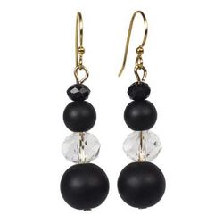 Sudden Clarity,'Black and Clear Recycled Glass and Plastic Dangle Earrings'