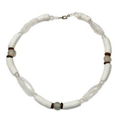African Glamour,'White Recycled Glass Beaded Necklace from Ghana Jewelry'
