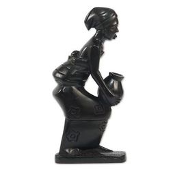 Hardworking Mother II,'Hand Crafted Ebony Wood Sculpture'