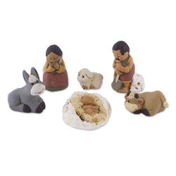 Grandparents on Christmas Eve,'Petite Ceramic Andean Nativity Scene (6 Pieces)'