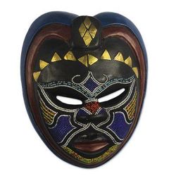 Kande,'African Wood Wall Mask with Brass and Beading'