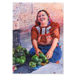Zapote Vendor,'Signed and Mounted Portrait of Zapote Vendor from Mexico'