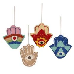 Hamsa Holiday,'Wool Hamsa Hand Holiday Ornaments (Set of 4)'
