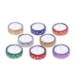 'Sparkling Assorted Colors Resin-Coated Tea Lights (Set of 8)'
