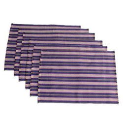 Solola Blue,'Blue Striped Placemats (Set of 6)'