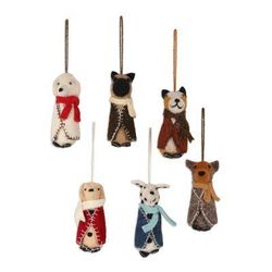 Festive Pups,'Embroidered Wool Dog Ornaments from India (Set of 6)'