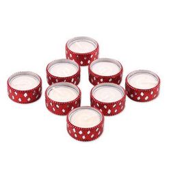 Festive Glamour,'Set of 8 Red Festive Tealight Candle Holders from India'