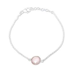 Pink Night,'Adjustable Rose Quartz Pendant Bracelet from India'