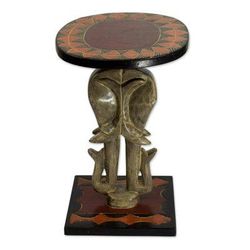 Savannah Elephants,'Cedar Wood Accent Table with Sculpted Elephants from Ghana'